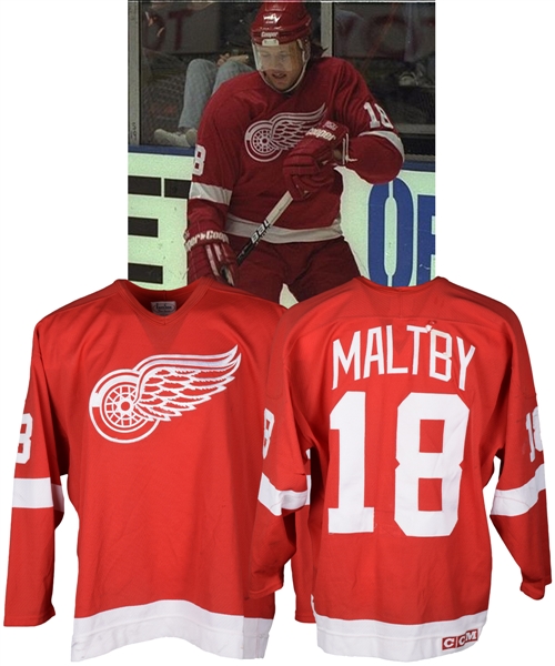 Kirk Maltbys 1995-96 Detroit Red Wings Game-Worn Jersey - Nice Game Wear! - First Season in Detroit!