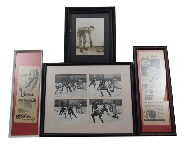 Collection of 42 Hockey Photos, Posters and Ephemera with Most Framed Including Early Maple Leafs Material