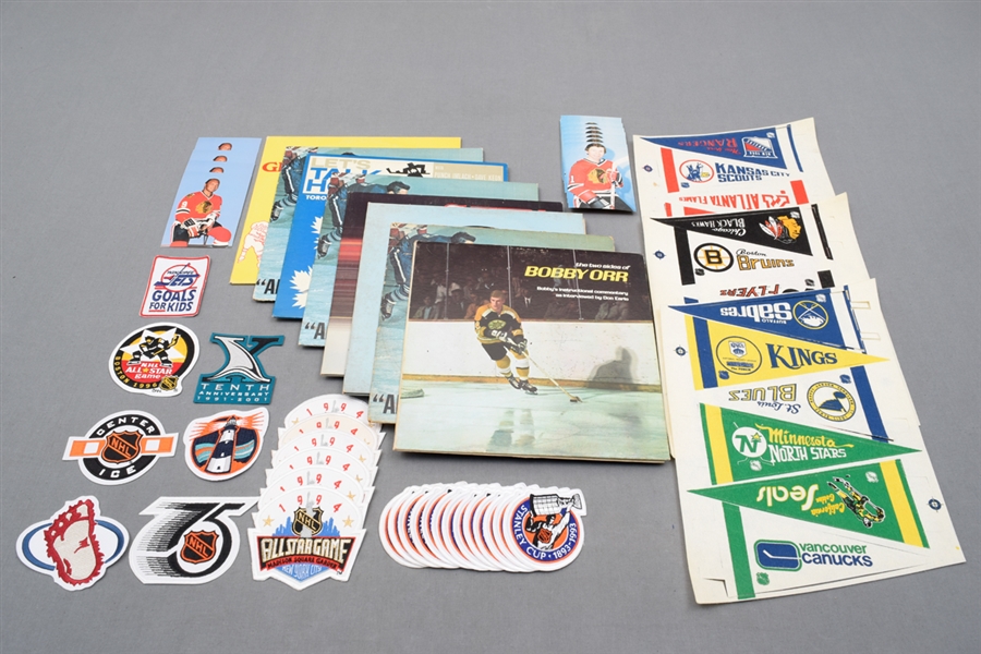 Vintage Sports Memorabilia Collection of 125+ with Pennants, Glasses, Records and More
