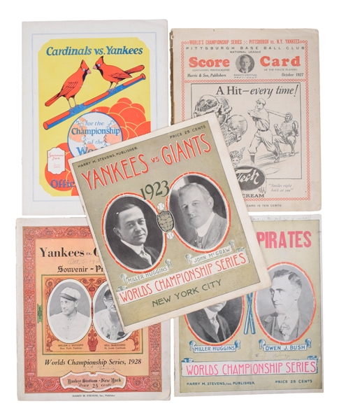 1923, 1927 and 1928 World Series Programs (5) (New York, Pittsburgh and St. Louis) - New York Yankees vs Giants/Pirates/Cardinals