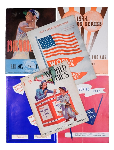 1942, 1944 and 1946 World Series Programs (6) (St. Louis, New York and Boston) - St. Louis Cardinals vs Yankees/Browns/Red Sox