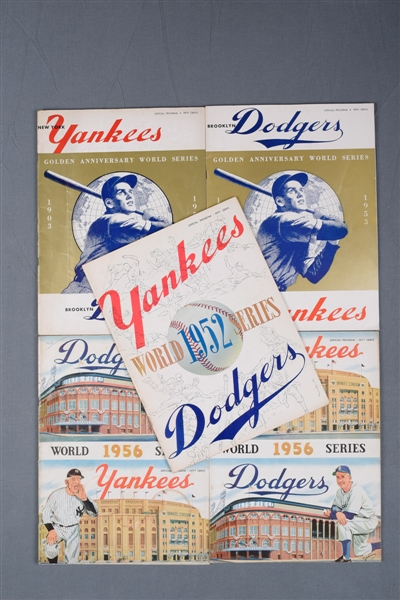 1952, 1953 and 1956 World Series Programs (5) (New York and Brooklyn) - New York Yankees vs Brooklyn Dodgers