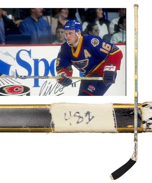 Brett Hulls 1995-96 St. Louis Blues "481st NHL Goal" Easton Aluminum Pro Gold 95 Game-Used Stick