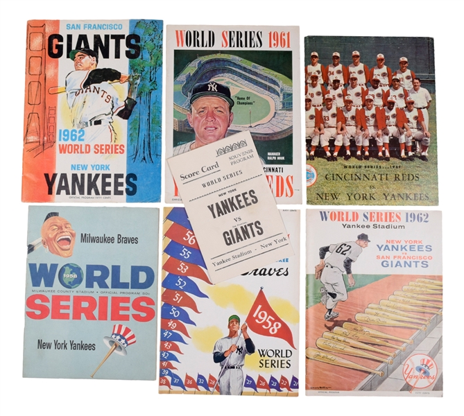 1958, 1961 and 1962 World Series Programs (6) (New York, Milwaukee, Cincinnati and San Francisco) - New York Yankees vs Braves/Reds/Giants