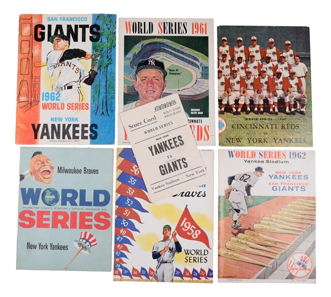 1958, 1961 and 1962 World Series Programs (6) (New York, Milwaukee, Cincinnati and San Francisco) - New York Yankees vs Braves/Reds/Giants