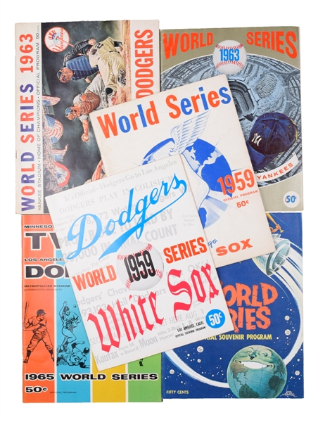 1959, 1963 and 1965 World Series Programs (6) (Los Angeles, New York, Minnesota) - Los Angeles Dodgers vs White Sox/Yankees/Twins