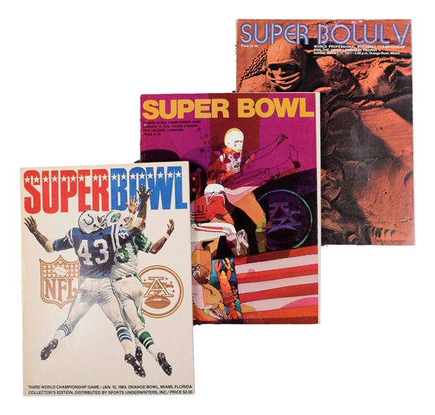 1969, 1970 and 1971 Super Bowl III, IV and V Programs (3) - Jets/Colts, Chiefs/Vikings and Colts/Cowboys