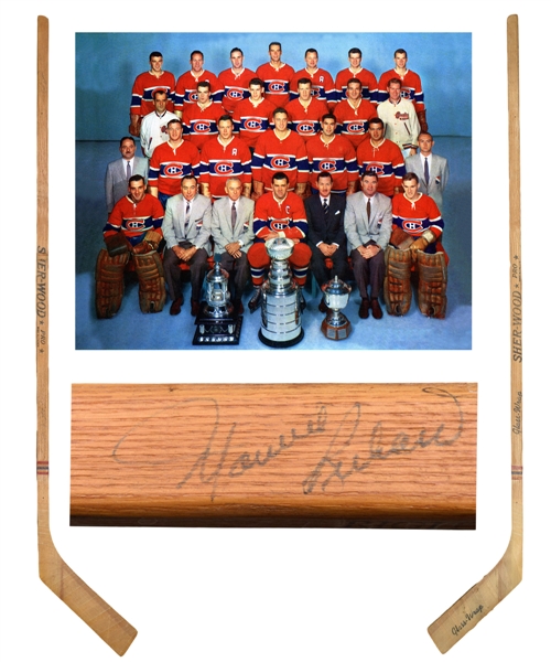 Montreal Canadiens 1957-58 Stanley Cup Champions Team-Signed Stick with Plante, Moore and Richard Bros