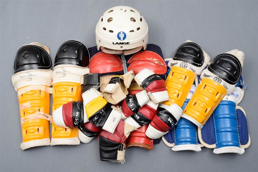 Vintage Hockey Equipment Collection of 25+ with Skates, Pads, Mikita Endorsed Helmet and More!