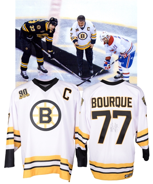 Ray Bourques 2013-14 Boston Bruins 90th Anniversary Signed Event-Worn Jersey with Team LOA