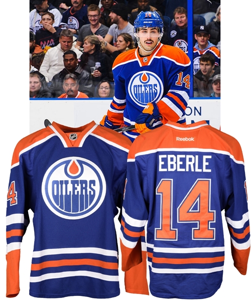 Jordan Eberles 2013-14 Edmonton Oilers Game-Worn Retro Jersey with Team LOA - Photo-Matched!