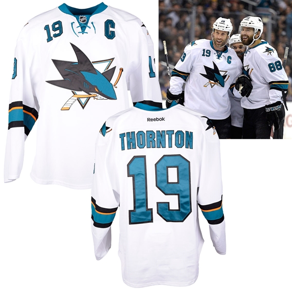 Joe Thorntons 2013-14 San Jose Sharks Game-Worn Captains Playoffs Jersey with Team LOA