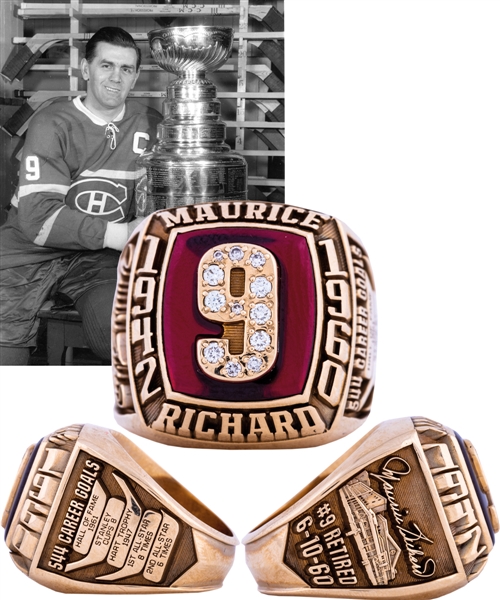 Spectacular Maurice Richard 10K Gold and Diamond Career Tribute Ring with Family LOA