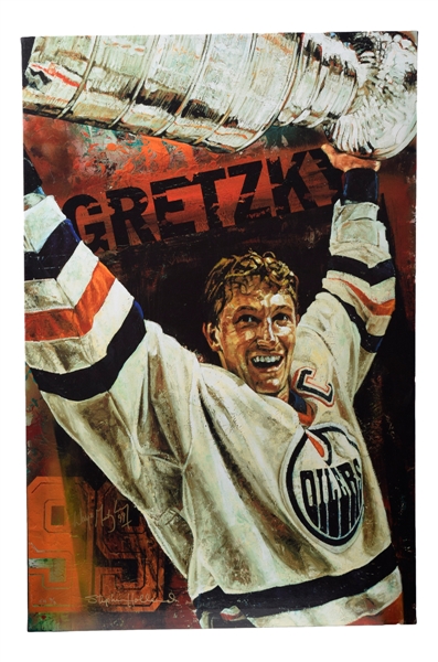 Stephen Hollands "Wayne Gretzky Edmonton Oilers" Dual-Signed Enhanced Giclee on Canvas (Epreuve DArtiste 3/3) - from Gretzkys Personal Collection! 