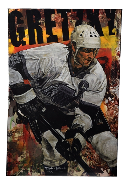 Stephen Hollands "Wayne Gretzky Los Angeles Kings" Dual-Signed Giclee on Canvas (Epreuve DArtiste 3/3) - from Gretzkys Personal Collection! (28" x 42")