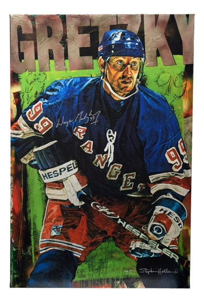 Stephen Hollands "Wayne Gretzky New York Rangers" Dual-Signed Enhanced Giclee on Canvas (Epreuve DArtiste 3/3) - from Gretzkys Personal Collection!