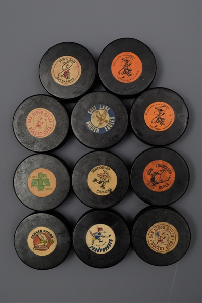 WHL / Western Hockey League 1964-69 Converse Game Puck Collection of 11