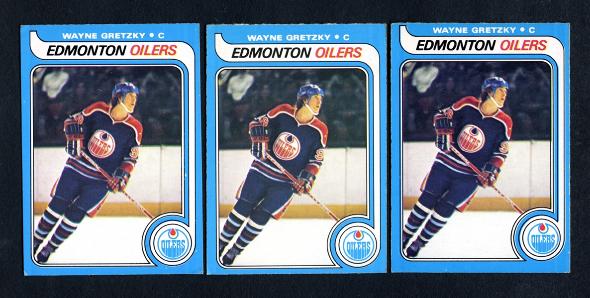 1979-80 O-Pee-Chee Hockey #18 HOFer Wayne Gretzky RC Card Collection of 3