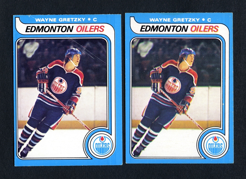 1979-80 O-Pee-Chee Hockey #18 HOFer Wayne Gretzky RC Card Collection of 2 Plus 1980-81 Cards (6)