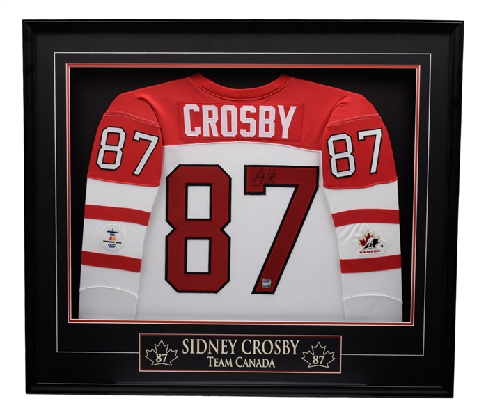 Sidney Crosby Signed 2010 Olympics Team Canada Jersey Framed Display with COA (33 ½” x 38”)