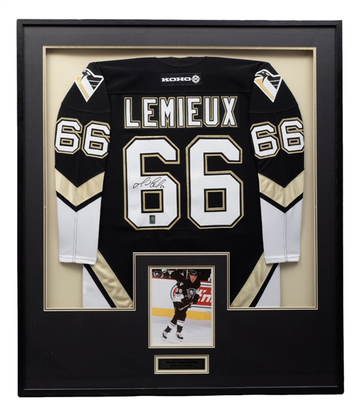Mario Lemieux Pittsburgh Penguins Signed Jersey Framed Display with WGA COA (41 ¼” x 47 ¼”)