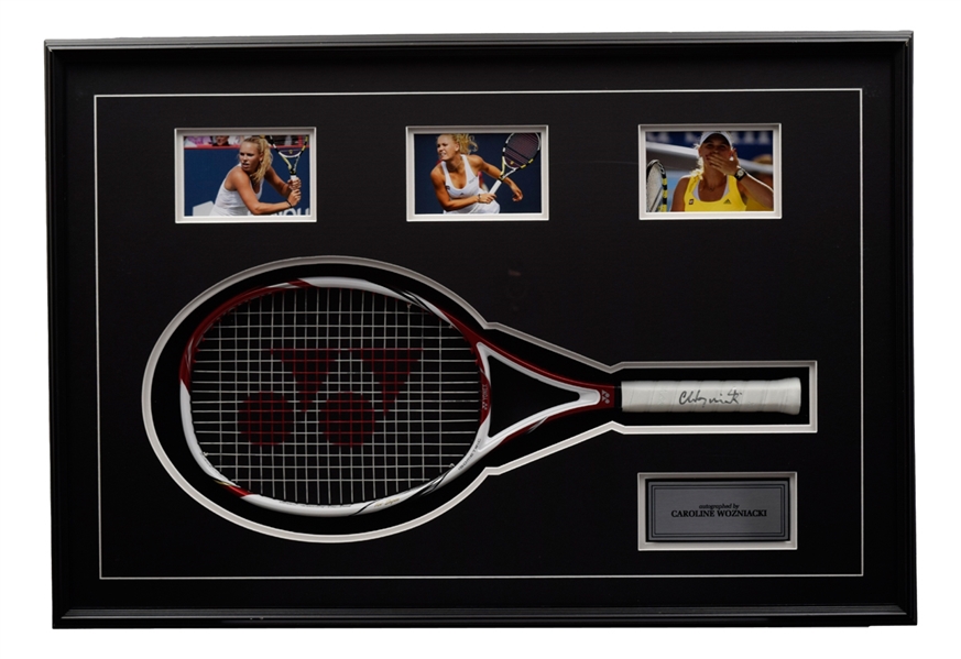 Caroline Wozniacki Signed Tennis Racket Framed Display with COA (26" x 38")