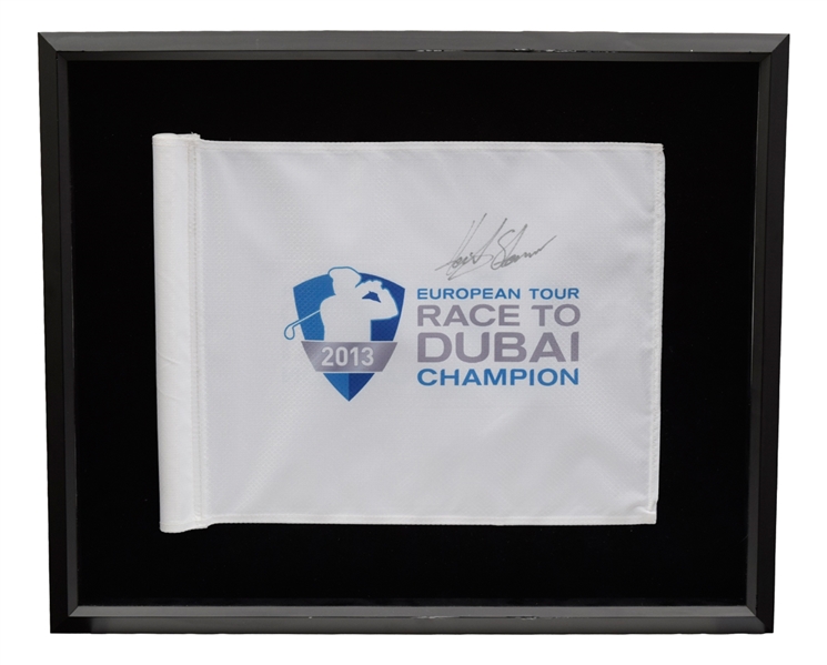 Henrik Stenson Signed "FedEx Cup" and "2013 Race to Dubai" Pin Flags Framed Displays