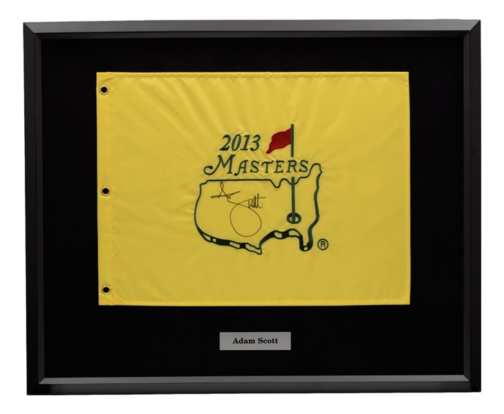 Justin Rose "2013 US Open", Adam Scott "2013 Masters" and Jason Dufner "2013 PGA Championship" Signed Pin Flags Framed Displays