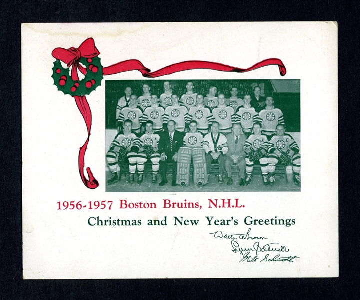 Scarce Boston Bruins 1956-57 and 1958-59 Christmas Cards with Team Pictures
