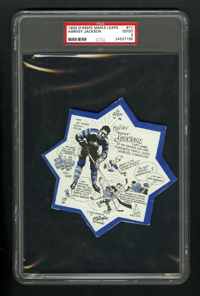 1932-33 Toronto Maple Leafs OKeefes Coaster #11 HOFer Harvey "Busher" Jackson - Graded PSA 2