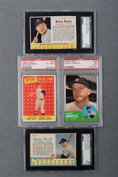 1958-63 Mickey Mantle Topps & Post Cereal Graded Card Collection of 4