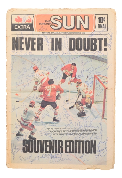 1972 Canada-Russia Series Team Canada and Team Russia Team-Signed "The Toronto Sun" Newspaper by 50+