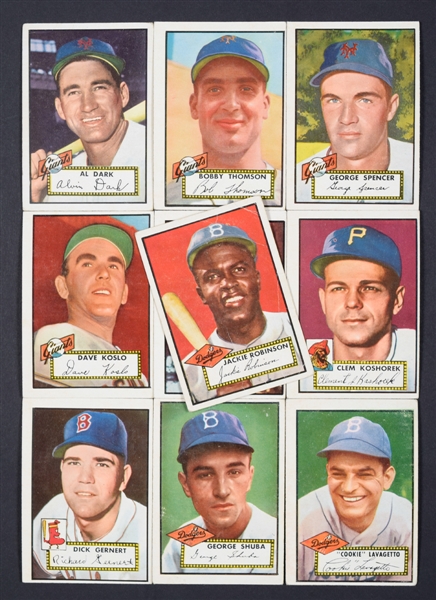 1952 Topps Baseball High Number Card Collection of 18 with Robinson, Thomson, Labine and Dark