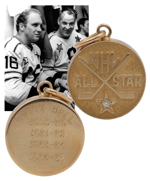 Bobby Hull 1964-65 NHL First All-Star Team Commemorative 10K Gold and Diamond Charm
