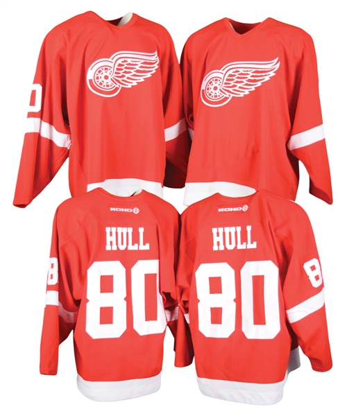 Brett Hulls Circa 2003-04 Detroit Red Wings Game-Issued #80 Pre-Season Jerseys (2)