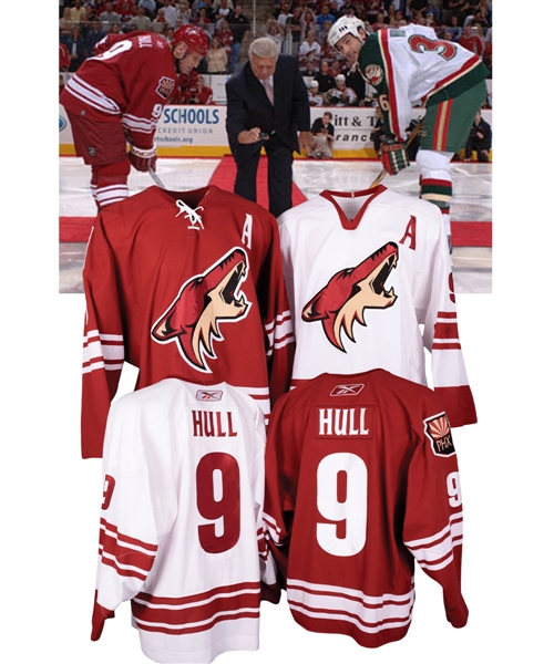 Brett Hulls 2005-06 Phoenix Coyotes Game-Worn/Issued #9 Home and Away Alternate Captains Jerseys Plus Mission Game-Used Gloves and Pant Shells