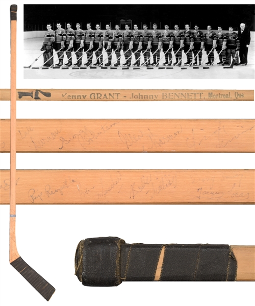 Ken Reardons 1948-49 Montreal Canadiens Game-Used Team-Signed Stick by 18 with Irvin, Durnan, Harvey and Richard