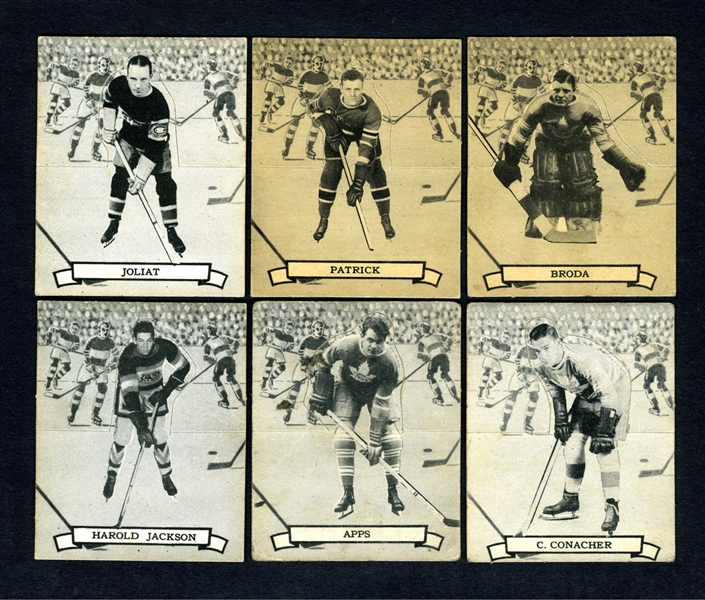 1936-37 O-Pee-Chee Series "D" Hockey Card Collection of 6 with Joliat, Conacher and RCs of Broda and Apps