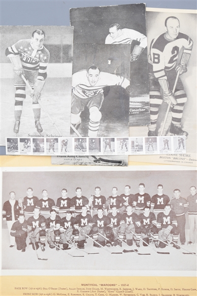 Early Hockey Card, Postcard and Premium Collection with 1936 Champions Postcards, 1939-40 O-Pee-Chee Eddie Shore, 1935-40 Crown Brand Pictures and More