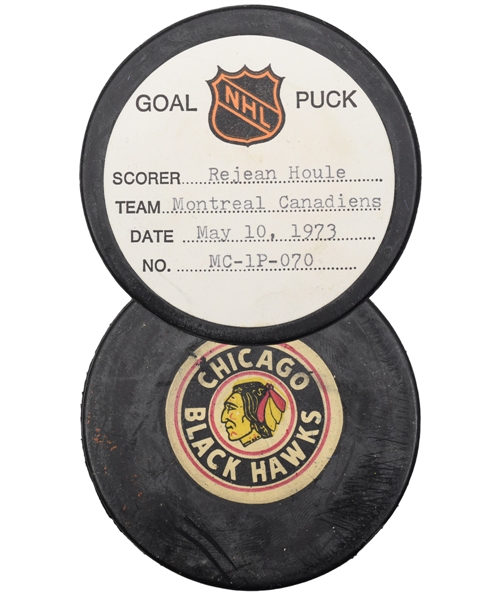 Rejean Houles Montreal Canadiens May 10th 1973 Stanley Cup Finals Goal Puck from the NHL Goal Puck Program - Cup-Winning Game!