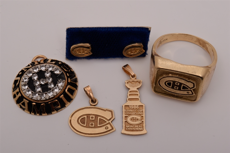 Montreal Canadiens 1976-77 Stanley Cup Gold Pendant and Circa 1986 Stanley Cup 10K Gold Jewelry Collection