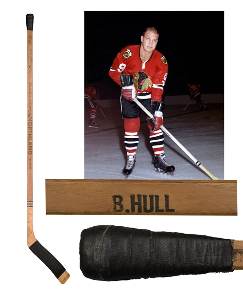 Bobby Hulls 1960s Chicago Black Hawks Signed Northland "Banana Hook" Game-Used Stick