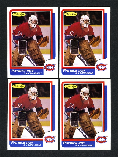 1986-87 O-Pee-Chee Hockey #53 Patrick Roy RC Card Collection of 4
