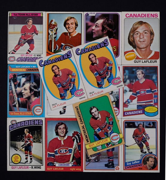 1971-72 O-Pee-Chee Hockey #148 Guy Lafleur RC Card Collection of 2 Plus 13 Others