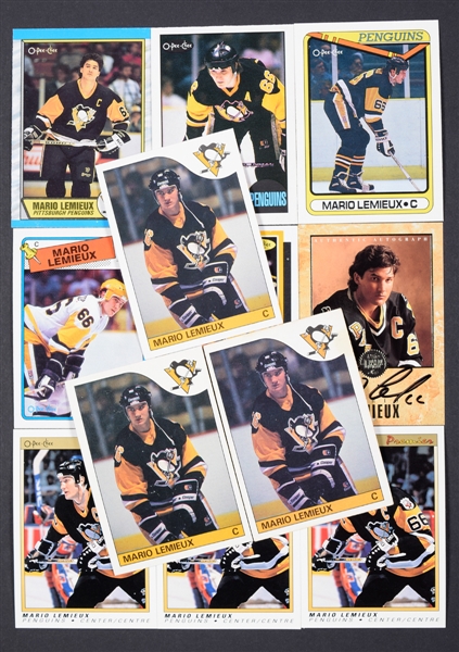 1985-86 O-Pee-Chee Hockey #9 Mario Lemieux Rookie Card Collection of 3 Plus 63 Others