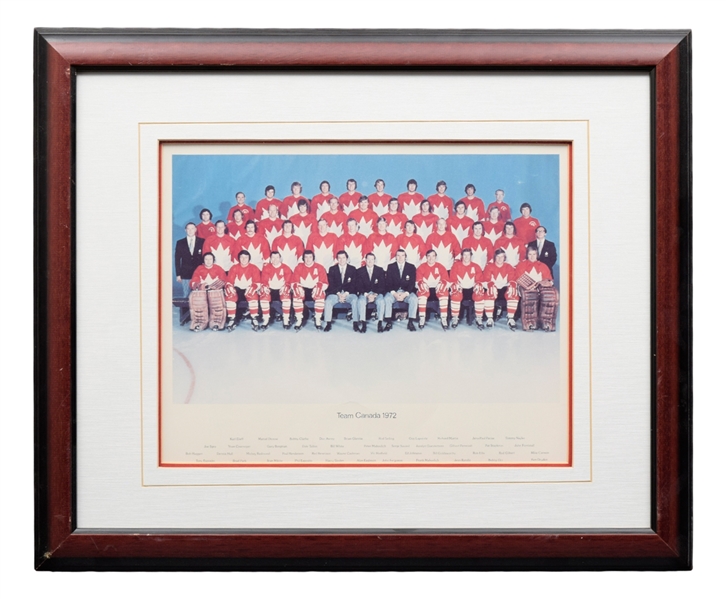 1972 Team Canada Framed Team Picture and 1976 Canada Cup Team Canada Signed Card Framed Display with Orr
