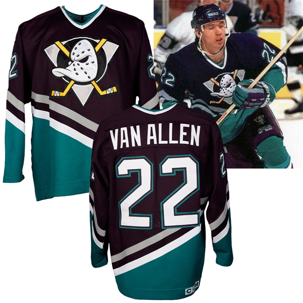 Shaun Van Allens 1993-94 Anaheim Mighty Ducks Inaugural Season Game-Worn Jersey with Team LOA