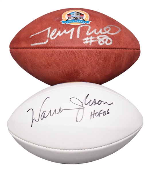 Warren Moon and Jerry Rice Pro Football Hall of Fame Signed Footballs with PSA/DNA COAs