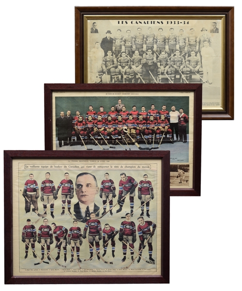 Montreal Canadiens 1929-30, 1933-34 and 1938-39 Framed Team Pictures