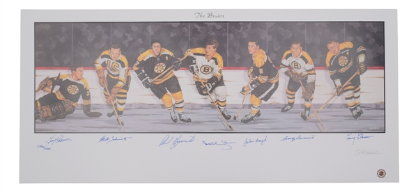 Boston Bruins Limited-Edition Lithograph Autographed by 7 HOFers (18" x 39")